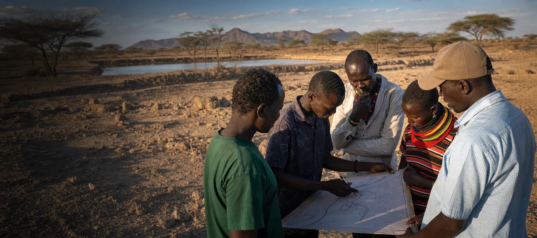 Community members mapping climate risks and water resources in Turkana